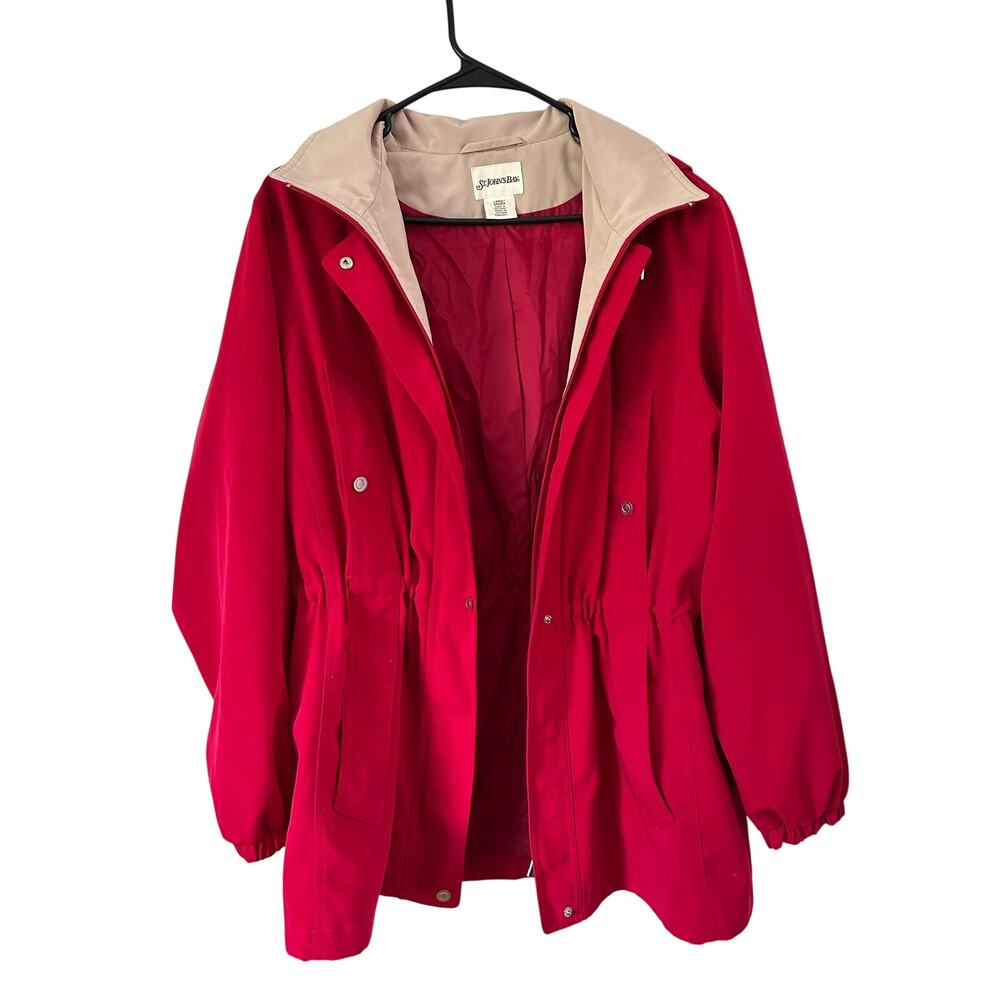 St John's Bay Women's Hooded Anorak Red/Utility Jacket L